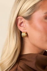As You Can See Gold Ribbed Hoop Earrings