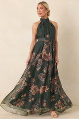All That I Hoped For Forest Green Multi Floral Halter Maxi Dress