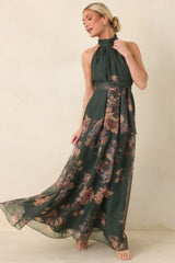 All That I Hoped For Forest Green Multi Floral Halter Maxi Dress
