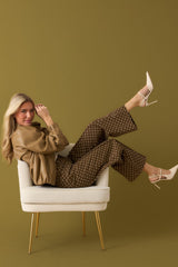 Dot Your Average Brown Cotton Polka Dot Cropped Wide Leg Pants