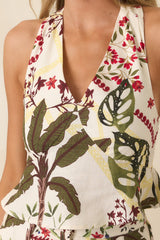 AIYIA Kinsley Deep Red & Moss Green Multi Tropical Print Halter Top