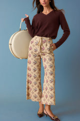 Aim High Ecru Multi Floral Cotton Cropped Wide Leg Pants