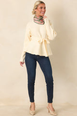 Consider It a Compliment Ecru Tie Waist Mock Neck Sweater
