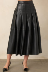 Cut To Perfection Black Faux Leather Pleated Midi Skirt