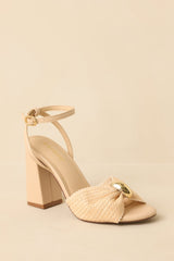 Charmed I'm Sure Natural Woven Bow Block Heel Sandals