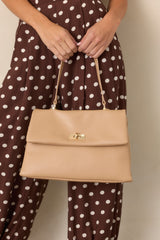 All Sorted Out Beige Faux Leather Top Handle Satchel