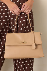 All Sorted Out Beige Faux Leather Top Handle Satchel