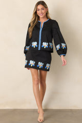 Blooming Boldly Black Multi Embroidered Cotton Top
