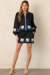 Blooming Boldly Black Multi Embroidered Cotton Top