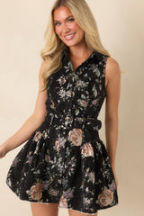 En Saison Jasmine Black Floral Jacquard Belted Mini Dress