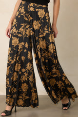 Allow Me to Elaborate Black & Gold Floral Pleated Palazzo Pants