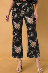 En Saison Jasmine Black Floral Jacquard Ankle Pants