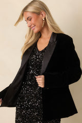 Done Deal Black Velvet Contrast Collar Blazer