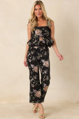 En Saison Jasmine Black Floral Jacquard Ankle Pants