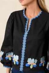 Blooming Boldly Black Multi Embroidered Cotton Top