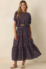 Café Rendezvous Brown & Blue Polka Dot Cropped Top