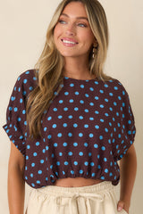 Café Rendezvous Brown & Blue Polka Dot Cropped Top