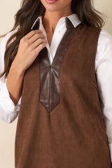 As I Was Saying Brown Faux Suede Contrast Trim Mini Dress