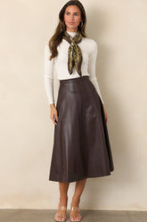 Astrid Wrangler Brown Faux Leather Midi Skirt