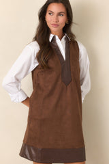 As I Was Saying Brown Faux Suede Contrast Trim Mini Dress