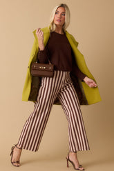 All Lined Up Brown Stripe Cotton Cropped Wide Leg Pants