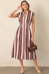 Coffee & Conversation Brown & Pink Stripe Midi Shirt Dress