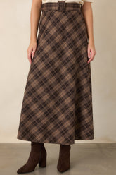 Astrid Brown Ada Plaid Maxi Skirt