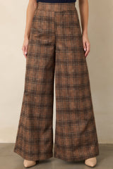 Astrid Mitchel Brown Plaid High Rise Wide Leg Pants