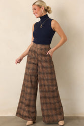 Astrid Mitchel Brown Plaid High Rise Wide Leg Pants