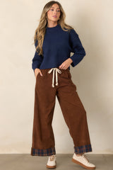 Casual Charm Contrast Cuff Brown & Navy Pants