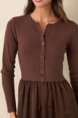 All Nicely Arranged Dark Brown Knit Bodice Satin Midi Dress