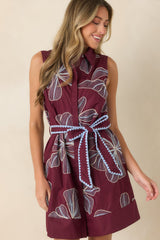 Drawn to You Burgundy & Light Blue Floral Embroidered Mini Dress