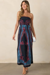 Anna Cate Bennett Obscura Navy Multi Strapless Midi Dress