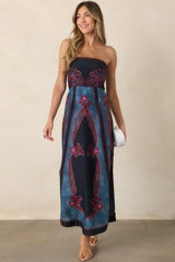 Anna Cate Bennett Obscura Navy Multi Strapless Midi Dress
