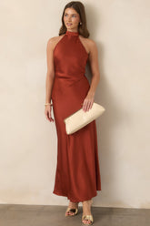 ASTR the Label Viridiana Sienna Satin Halter Maxi Dress