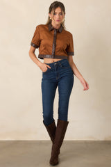 Anna Cate Boston Camel Faux Suede Cropped Top