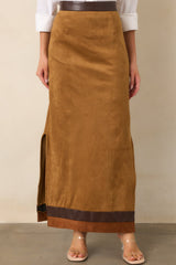 Anna Cate Cassie Camel Faux Suede Maxi Skirt