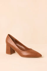 A Step Ahead of You Camel Pointed Toe Block Heel Pumps