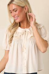 ASTR the Label Zayne Champagne Ruffle-Collar Babydoll Blouse