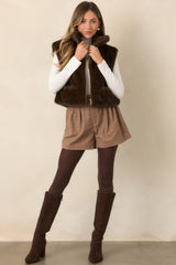 Astrid Montana Brown Faux Fur Zip Front Vest