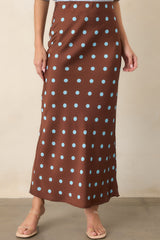 Connect the Dots Chocolate Brown Polka Dot Satin Maxi Skirt