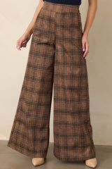 Astrid Mitchel Brown Plaid High Rise Wide Leg Pants