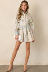 En Saison Georgina Ivory Floral Lattice Textured Mini Shirt Dress