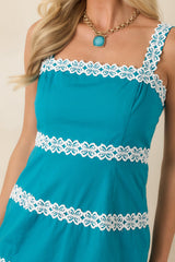 Couldn't Stay Away Teal & Ivory Floral Lace Midi Dress