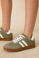 Chasing Chill Light Green Faux Leather and Suede Lace-Up Sneakers