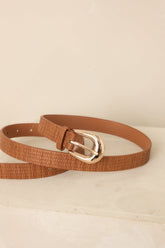 Always in Place Cognac Brown Woven Texture Faux Leather Belt