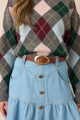 Coming Around Again Cognac Faux Leather Belt