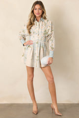 En Saison Georgina Ivory Floral Lattice Textured Mini Shirt Dress