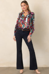 CROSBY Lyla Color Current Multi Abstract Blouse