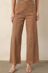 Business & Pleasure Camel Brown Cotton Wide Leg Cropped Pants